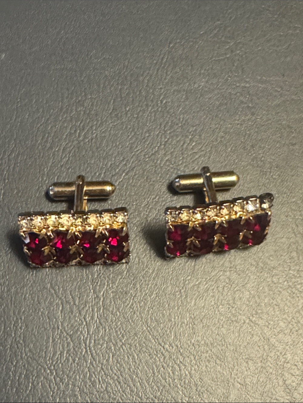 Gold-Tone Red Crystal Rectangular Cufflinks - Picture 3 of 3